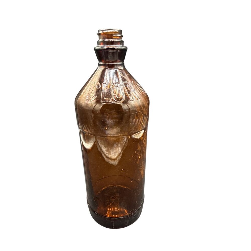 1930's Amber Brown Clorox Glass Bottle 32 oz Embossed Vintage No Lid